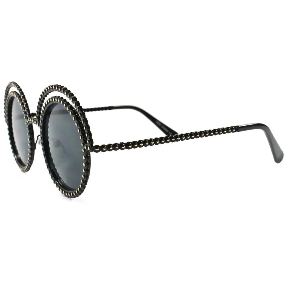 Elegant Celebrity Fashion Vintage Retro Black Womens Designer Round Sunglasses